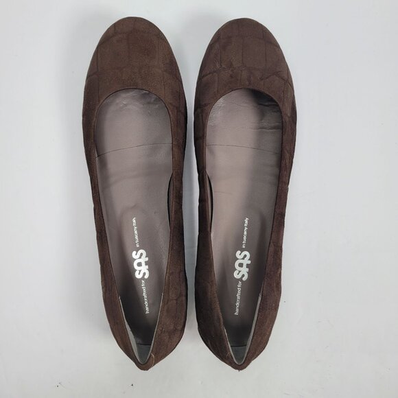 SAS Women's Brown Lacey Turf Croc Suede Flat US Size 10.5W Made in Italy - Picture 5 of 8